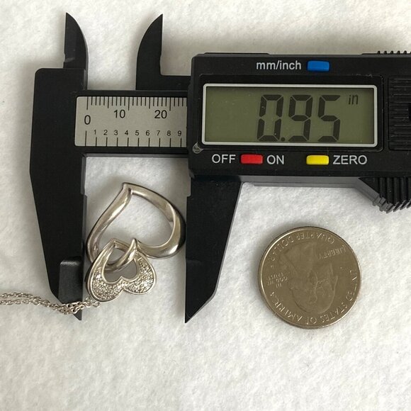 Sterling Silver 925 HOB Double Open Heart Pave Diamond Necklace 19.5" Chain - Picture 14 of 16